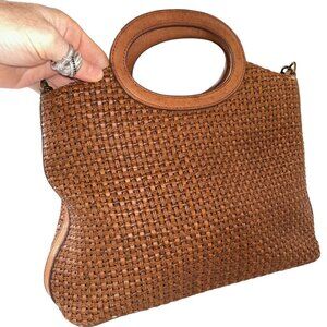 fossil brown basket weave woven leather cross body convertible hand bag …